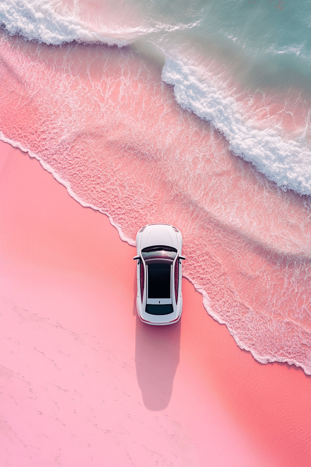 Weißes Auto an einem Strand